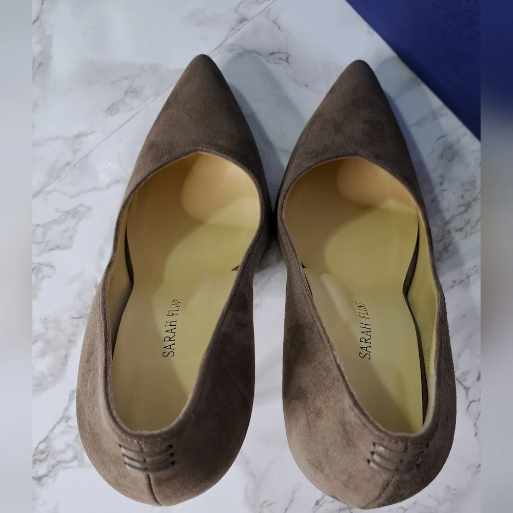 Sarah Flint Taupe Suede Perfect Pump 100 Stiletto Heels Size IT 38- US 8